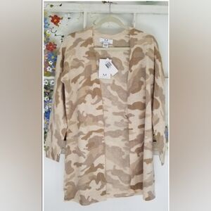 NWT 100% Cashmere Magaschoni Long Line Open  Cardigan Size Small Camouflage